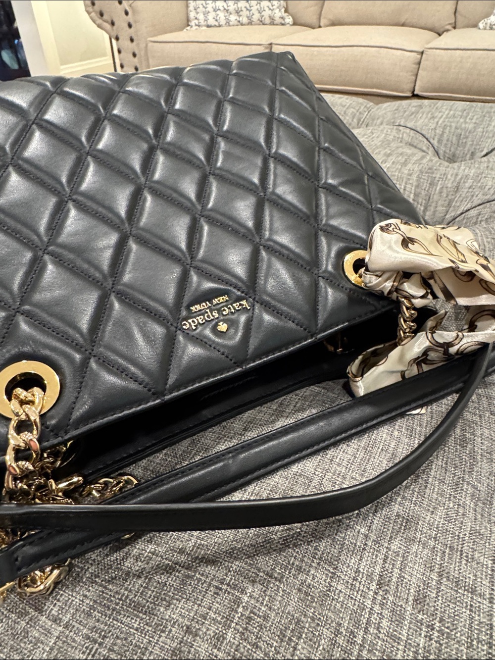 Kate Spade Bag Emerson Place Quilted Black Leather Shoulder Tote Bag - Picture 16 of 17